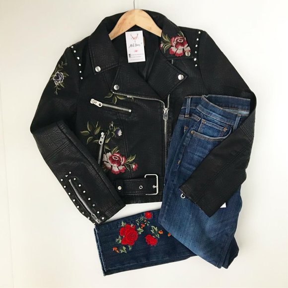 Boho Embroidered Vegan Leather Moto Jacket - Picture 3 of 7